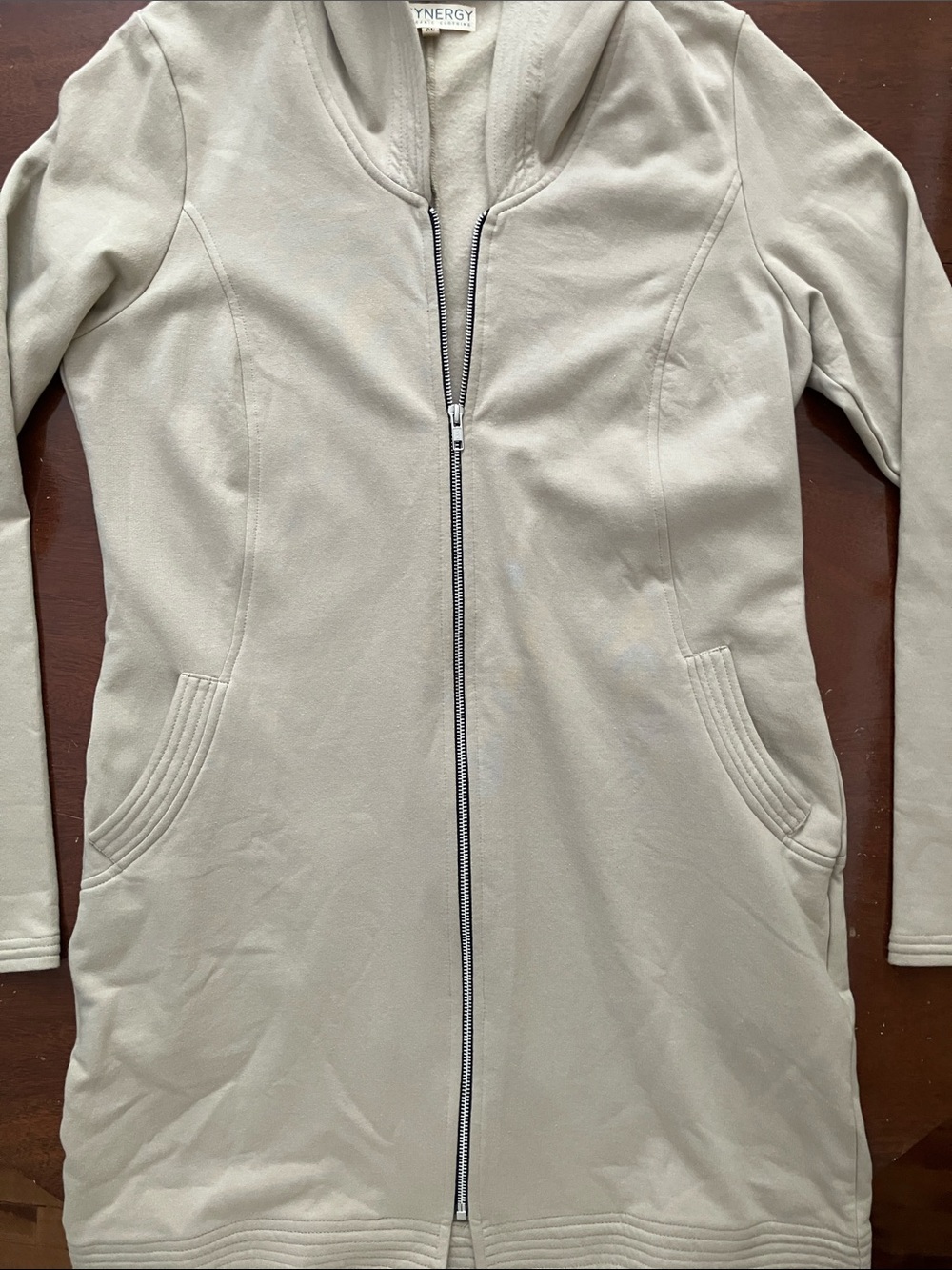 Synergy Organic Cotton Hooded Zip Jacket XL Tan Longline Neutral Granola